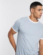 Asos Design Organic T-shirt With Ringer Neck In Blue-blues