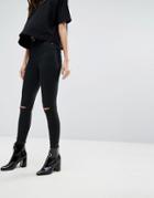 Weekday Body Super Skinny Jeans With Cut Knee Detail - Black