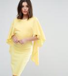 City Goddess Petite Midi Dress With Ruffle Sleeve - Yellow