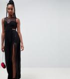 Asos Design Tall Lace Insert Slinky Maxi Dress-black