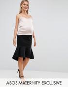 Asos Maternity Over The Bump Peplum Hem Bodycon Midi Skirt - Black
