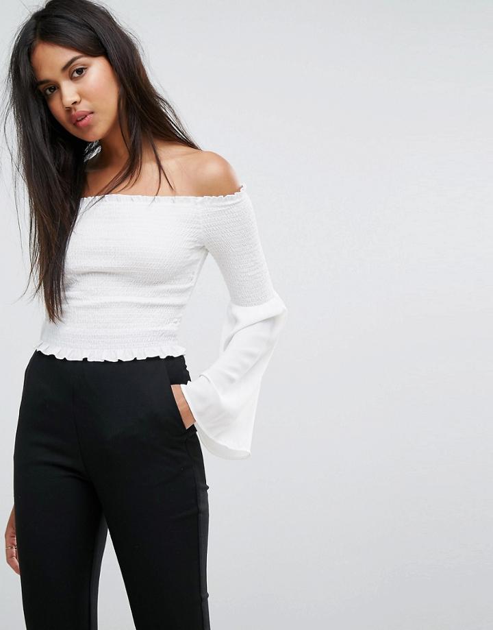 Ivyrevel Off Shoulder Flared Sleeve Crop Top - White