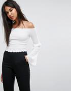 Ivyrevel Off Shoulder Flared Sleeve Crop Top - White