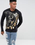 Versace Jeans Long Sleeve T-shirt In Black With Large Logo - Black