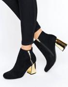New Look Suedette Heeled Ankle Boot With Metal Block Heel. - Black