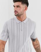 River Island Half Zip Knitted Polo In Gray