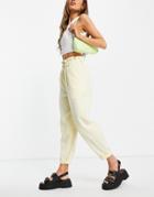 Topshop Casual Peg Pants With Paperbag Waist In Lemon-yellow