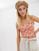 Glamorous Bandeau Crop Top In Shirred Floral-multi