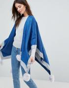 Jayley Cashmere And Silk Blend Pom Pom Poncho - Blue