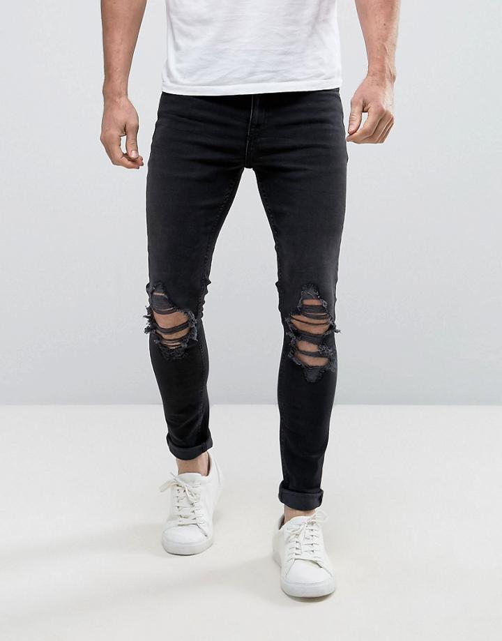 New Look Super Skinny Jeans With Ripped Knees In Black Wash - Black