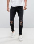New Look Super Skinny Jeans With Ripped Knees In Black Wash - Black