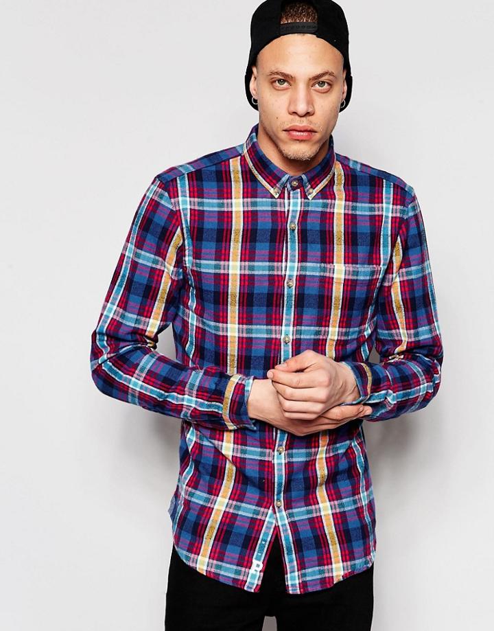 Pull & Bear Check Shirt In Blue And Red In Regular Fit - Blue