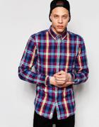 Pull & Bear Check Shirt In Blue And Red In Regular Fit - Blue