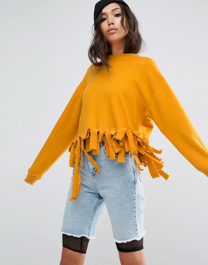 Asos Sweatshirt With Knot Hem Detail - Yellow