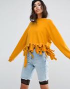 Asos Sweatshirt With Knot Hem Detail - Yellow