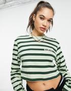 Kickers Cropped Long Sleeve T-shirt In Green Stripe With Logo