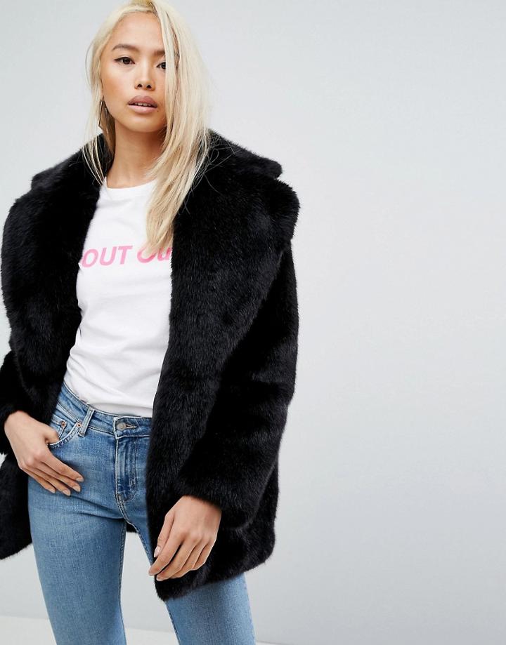 Jakke Mid Length Faux Fur Coat - Black