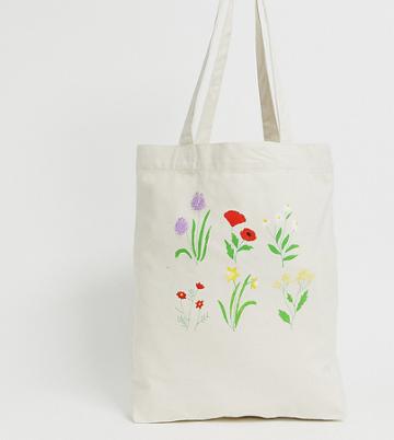 We Are Hairy People Tote Bag With Hand Painted Wildflowers - Stone