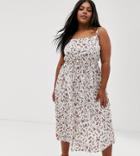 Influence Plus Midi Dress With Tiers In Ditsy Floral Print-white