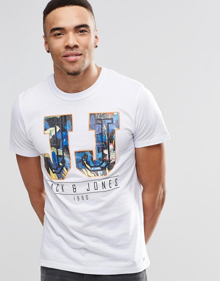 Jack & Jones T-shirt With Floral Jj Print - White
