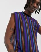 Asos Design Oversized Sleeveless T-shirt In Mesh Stripe - Black