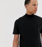 Asos Design Tall Short Sleeve Turtleneck Sweatshirt In Black