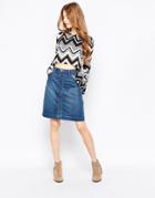 Ditto's Emma High Rise Button Front Denim Skirt In 70's Blue - Blue