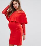 Asos Maternity Nursing Ruffle Front Lace Mix Bodycon Mini Dress - Red