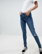 Pieces Five High Waisted Skinny Jeans With Rips - Blue