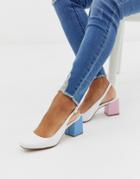 Asos Design Santiago Mis-match Mid Heels In White-multi