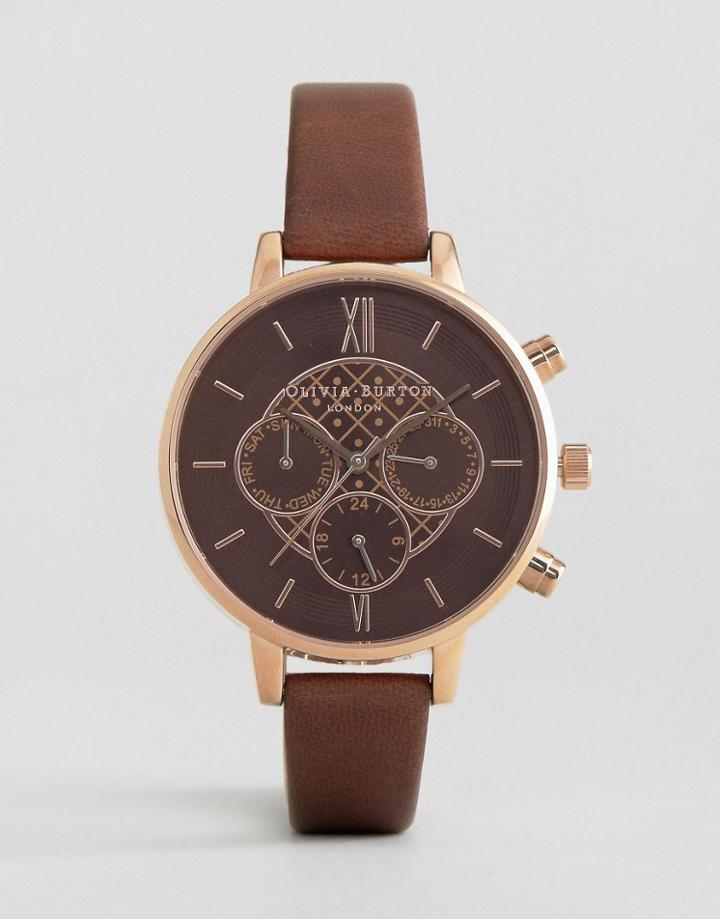 Olivia Burton Chrono Brown Leather Watch - Brown