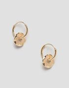 Monki Mini Hammered Charm Detail Hoops In Gold - Gold