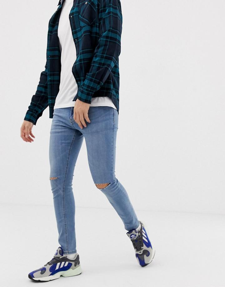 Pull & Bear Super Skinny Jeans In Mid Blue - Black