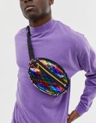 Asos Design Cross Body Oval Fanny Pack With Multi Color Sequins