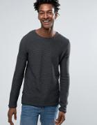 Solid Ribbed Sweater In Gray With Raw Neck - Gray