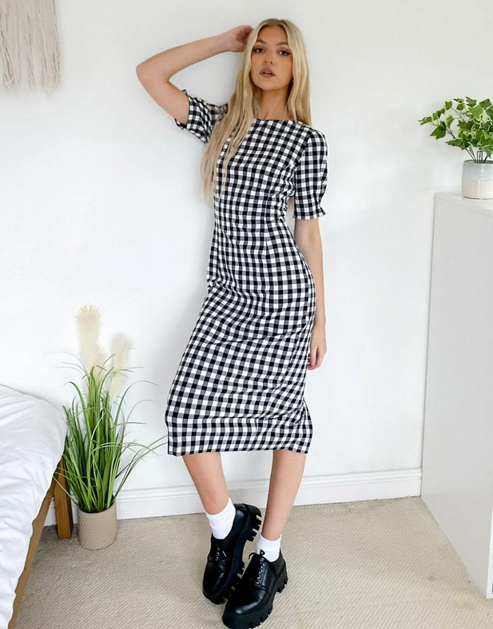 Oasis Gingham Midi Dress In Mono-multi