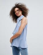 Traffic People High Neck Top With Bow Detail - Blue