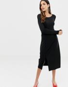 Vila Gather Detail Midi Dress - Black