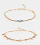 Asos Design Curve Pack Of 2 Anklets With Eye Charm In Gold Tone