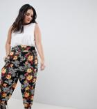 Asos Design Curve Harem In Animal Floral Print - Green