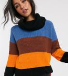 Brave Soul Tall Atherns Roll Neck Block Stripe Sweater-multi