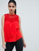 Ax Paris Top With Lace Detail - Red