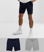 Asos Design Jersey Skinny Shorts 2 Pack Gray Marl / Navy - Multi