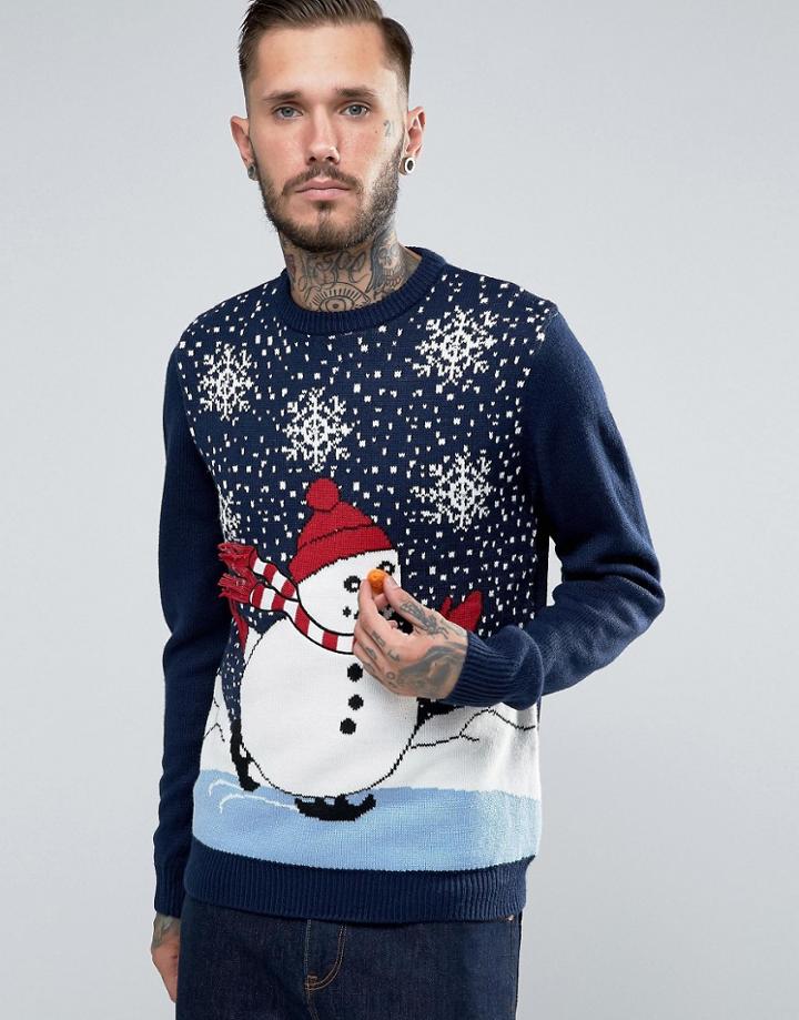 Threadbare Skating Snowman Holidays Sweater - Navy