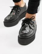 T.u.k Vegan Platform Creepers With Panther Embroidery - Black