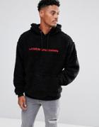 Asos Borg Oversized Hoodie With Embroidery - Black