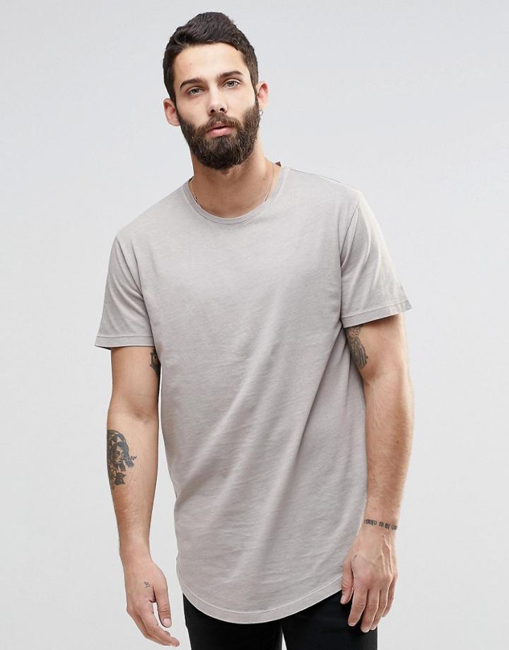 Only & Sons Longline T-shirt With Wide Neck - Crockery