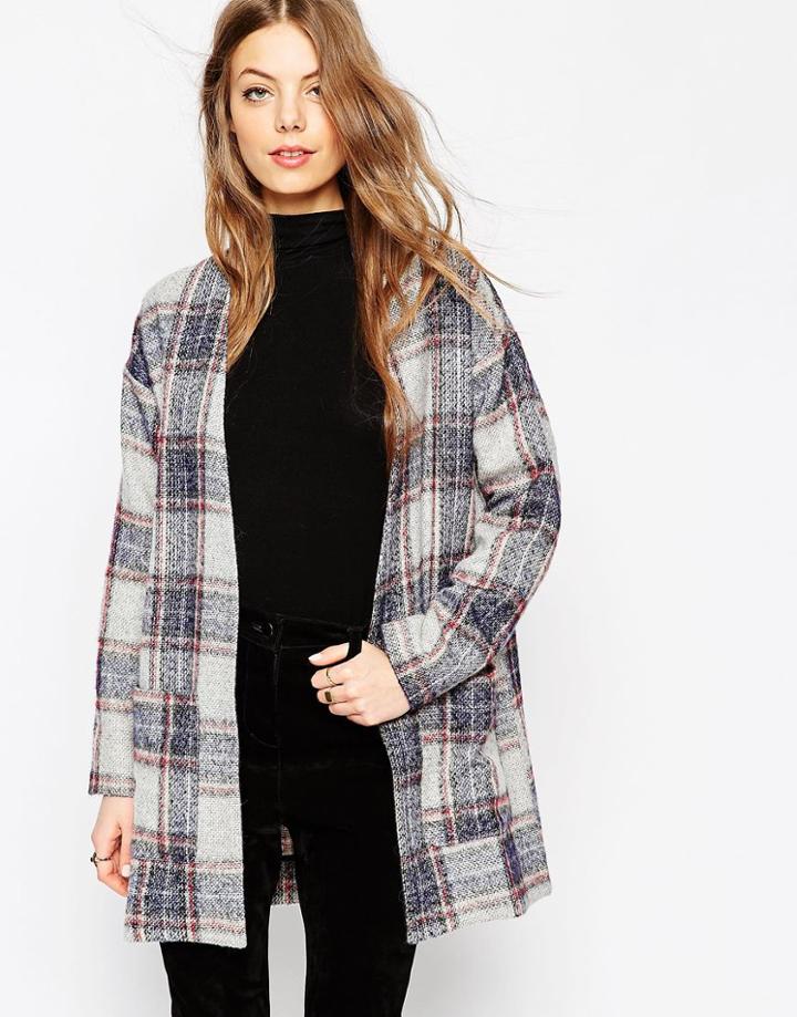 Asos Brushed Check Longline Jacket - Check