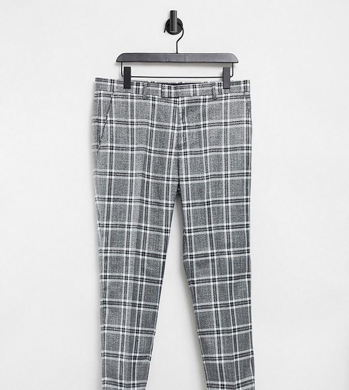 Harry Brown Skinny Fit Metallic Checked Cropped Suit Pants-grey