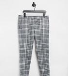 Harry Brown Skinny Fit Metallic Checked Cropped Suit Pants-grey